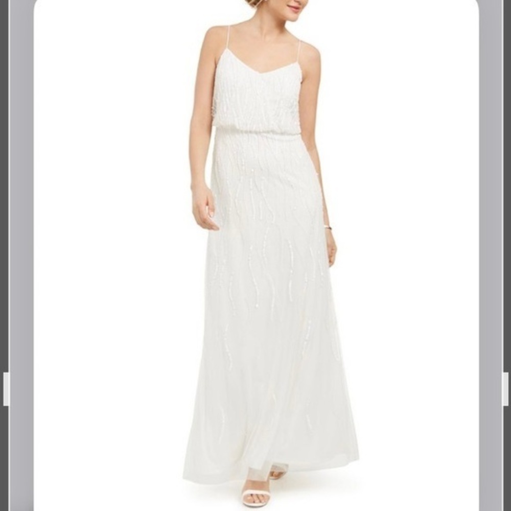 Adrianna Papell Embellished Beaded Blouson Gown in Ivory Size 12